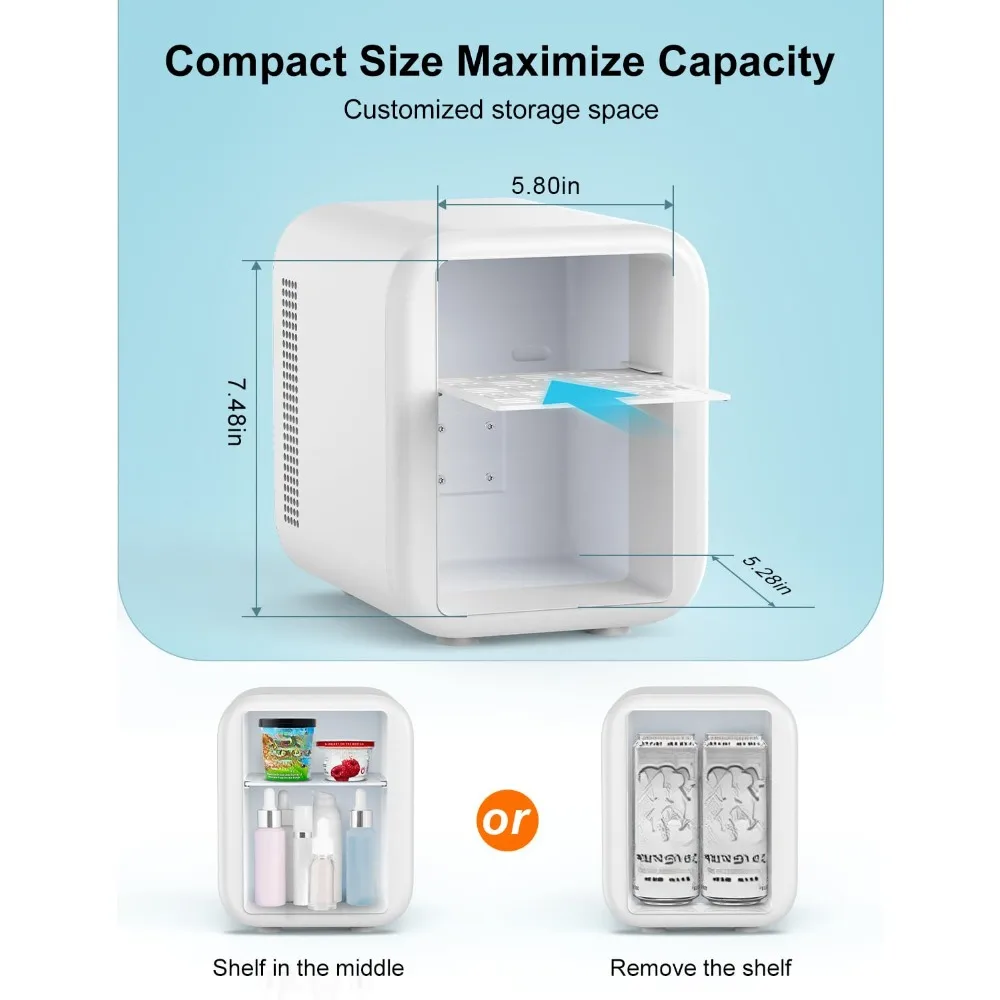 ثلاجة صغيرة محمولة للعناية بالبشرة ، مبردة ودافئة ، ثلاجة شخصية لغرفة النوم ، سيارة ، 4 لتر ، 6 علب ، تيار متردد ، تيار مستمر