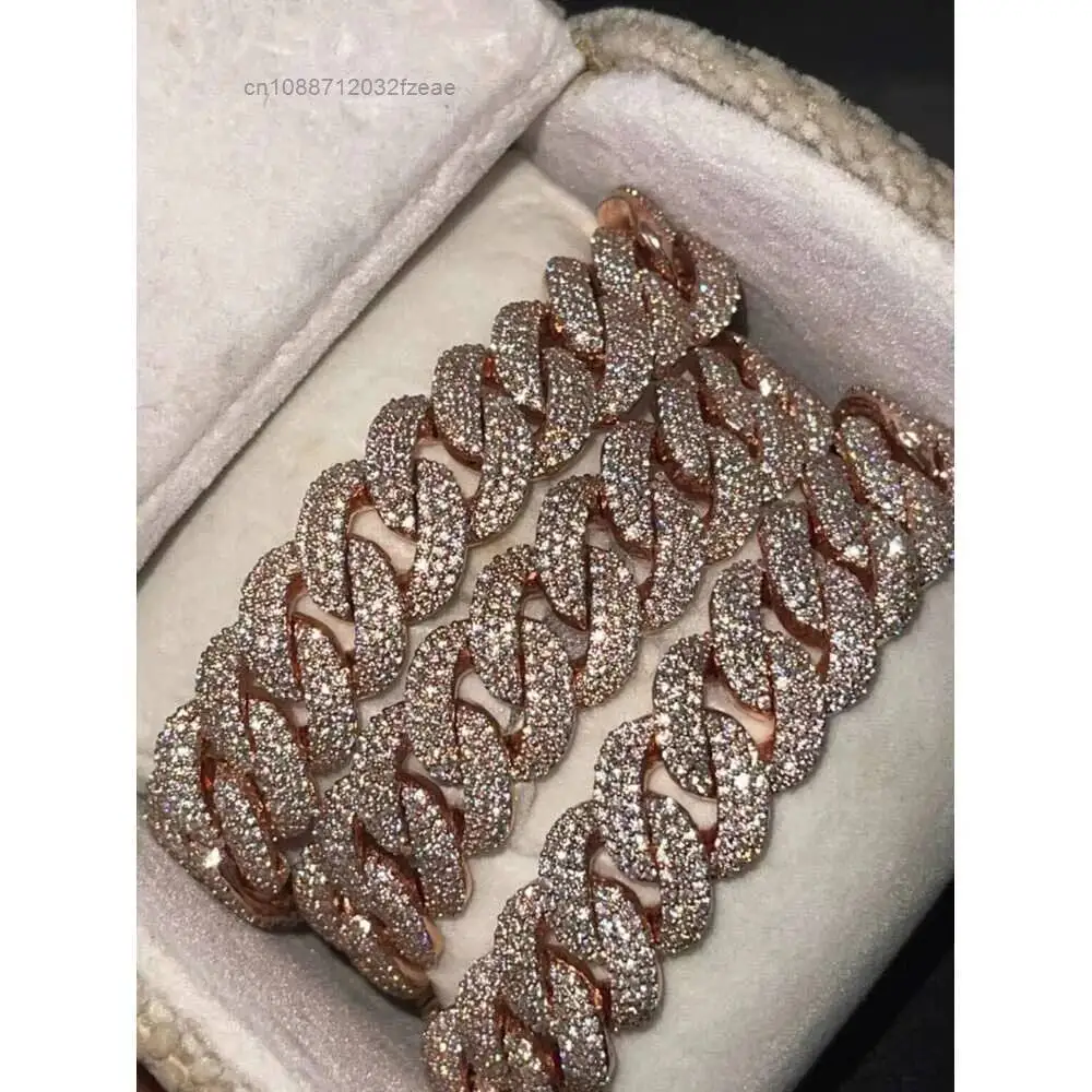 Luxury Custom Made 12mm Cuban Chain Round Honeycomb Setting 925 Silver Vvs Moissanite Hip Hop Cuban Chain Necklace.