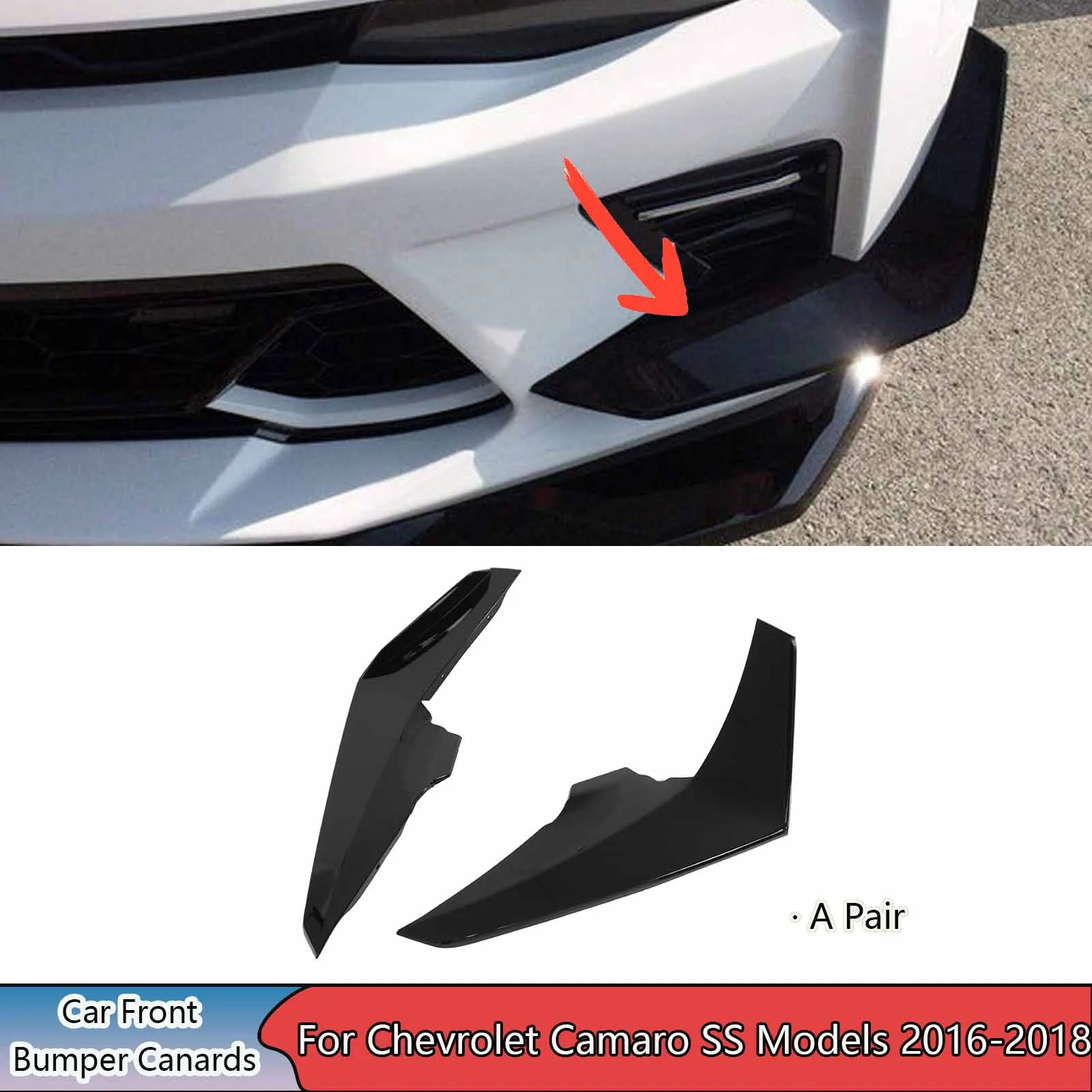 

Car Front Bumper Canards For Chevrolet Camaro SS 2016 2017 2018 Matte Black Carbon Fiber Style Auto Parts Spoiler Accessories