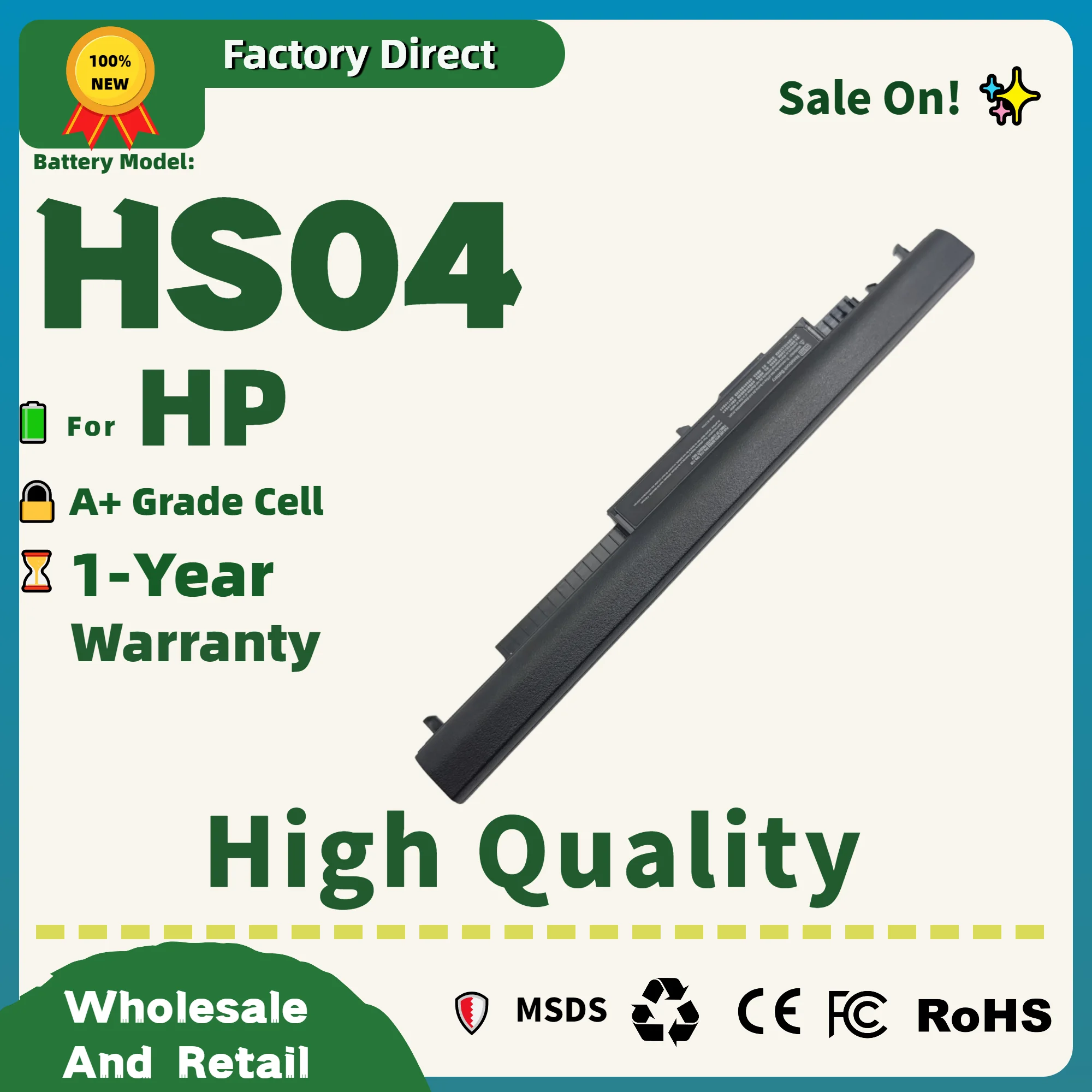 Factory Direct! HS04 Laptop Battery For HP 240 245 250 255 G4 HSTNN-LB6U HSTNN-LB6V HSTNN-PB6S 807611-831 807957-001 HS03 HS04
