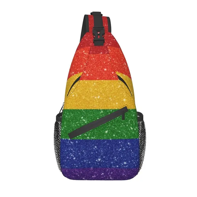 

Faux Glitter Rainbow Pride Flag Sling Bags for Men Cool LGBT Gay Lesbian Shoulder Crossbody Chest Backpack Traveling Daypack