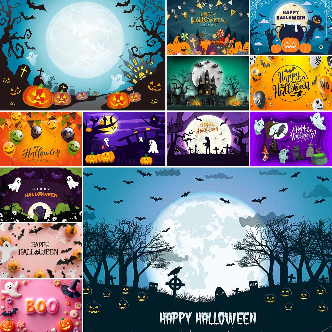 

MOON.QG Halloween Night Photography Backdrops Moon Pumpkin Tomb Light Background Birthday Decorations Photocall Wall Newborn
