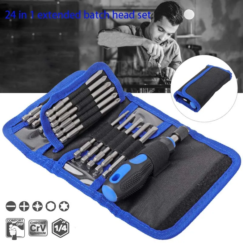 24/50pcs 75mm Extra Long Magnetic Screwdriver Bit 1/4 Screwdriver Bits Long Set Torx Flat Head Hex Driver Bits for Household Use
