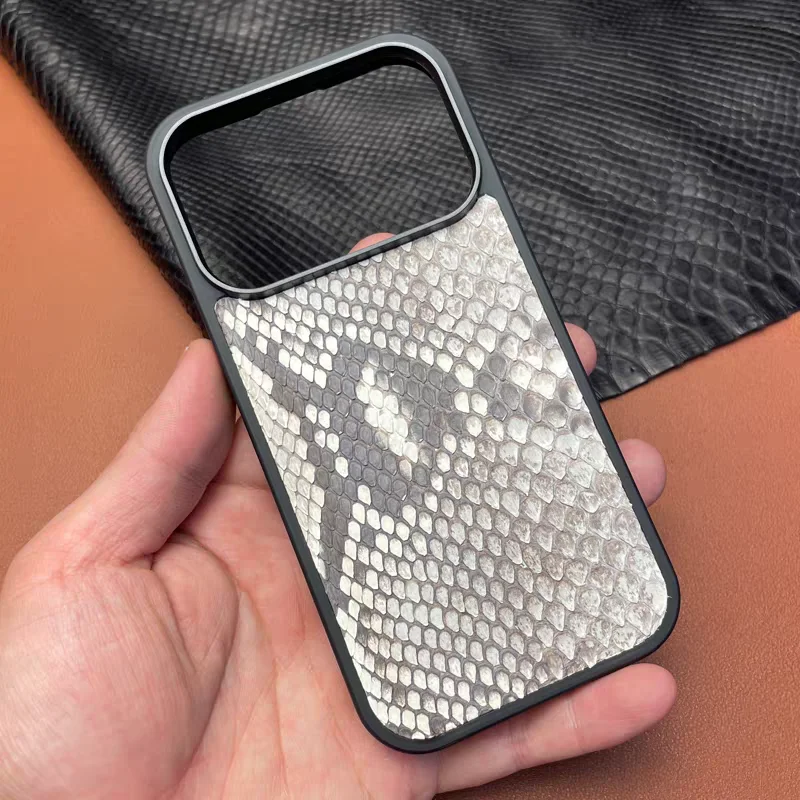 Handmade Genuine Python Leather Case for iPhone 18Pro 17 18 Pro Max 16Pro Real Snakeskin Soft TPU Frame Shockproof Back Cover
