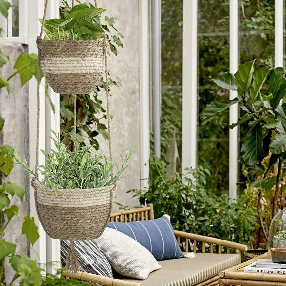 Woven Plant Hanger Fiber Rope Hanging Planter Basket Indoor Wall Ceiling Window Home Office Decor