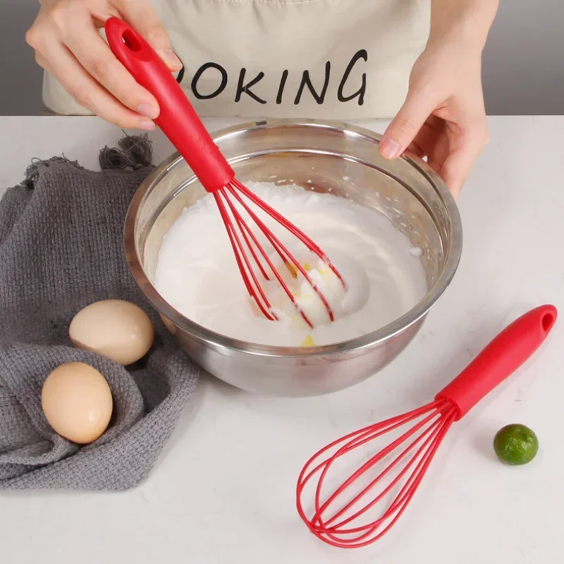 2pcs/set Multifunctional Rotating Manual Whisk Mixer Mini Plastic Kitchen Whisk Baking Tool Silicone Whisk