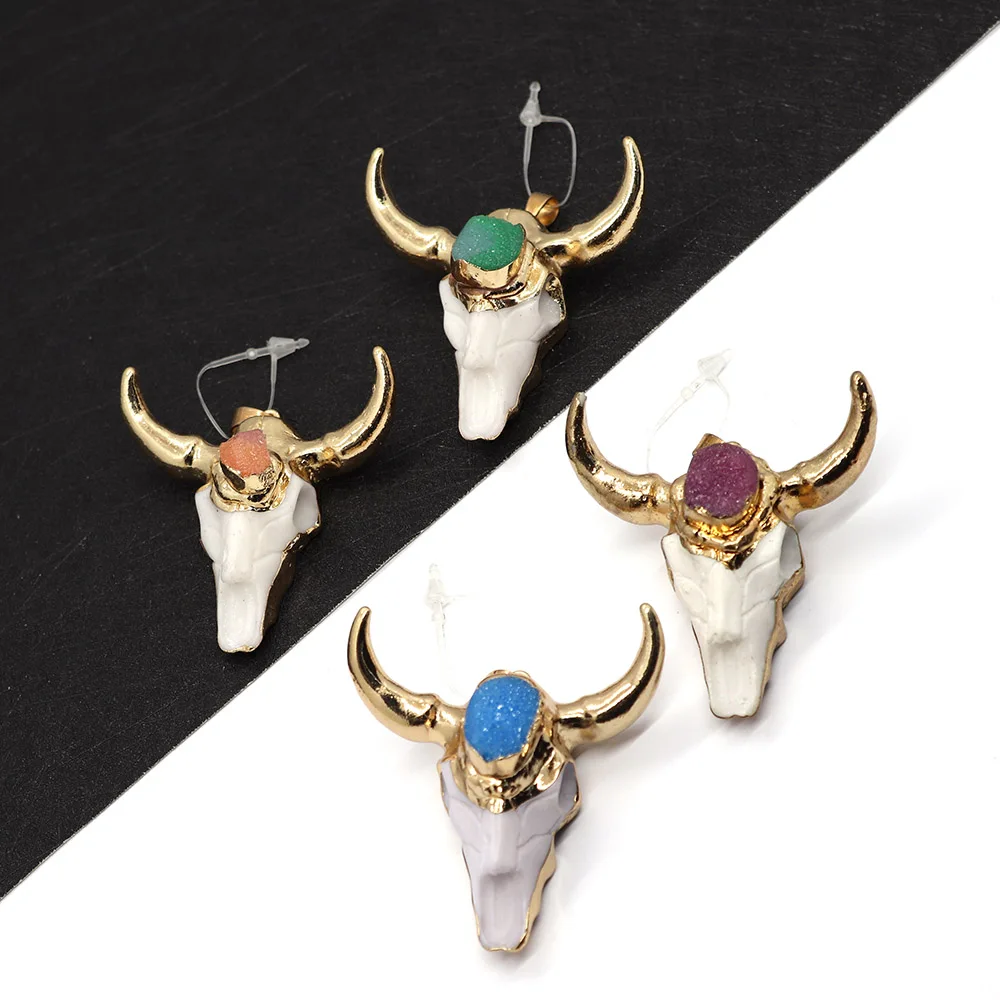 

Resin Bull Head Pendant 47x47mm Inlaid Crystal Buds Colorful Charm DIY Necklace Earrings Fashion Jewelry Boutique Accessories