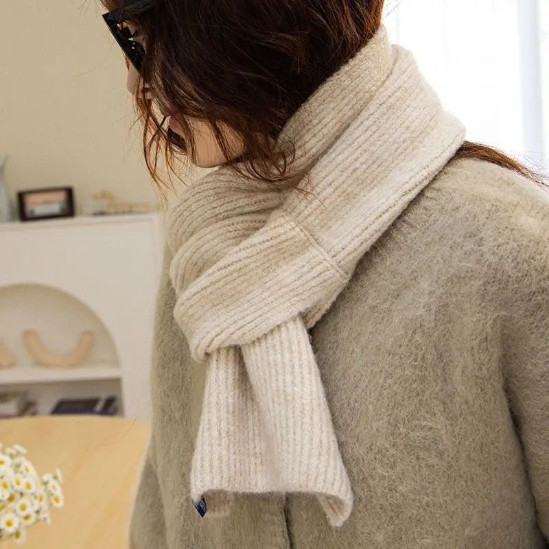 Women's 2026 Winter Cropped Knit Scarf Solid Cross Neck Warmer Thick Warm Korean Student Minimalist Chic Coquette Trendy