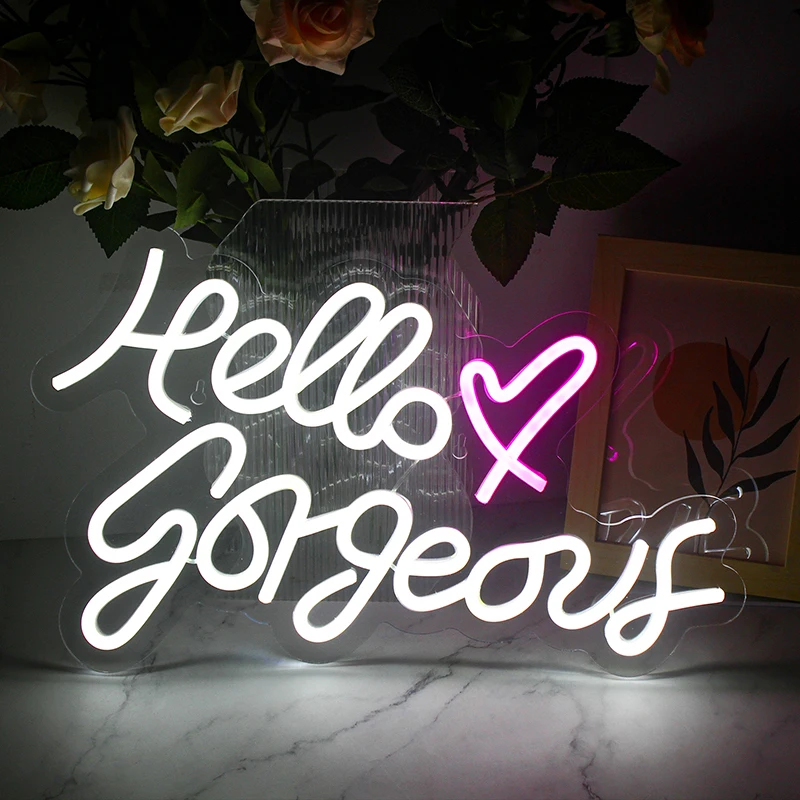 

Hello Gorgeous Neon Sign LED Room Wall Decor USB Powered Hanging Acrylic With Switch For Bedroom Kids Room Party Bar Club Decor