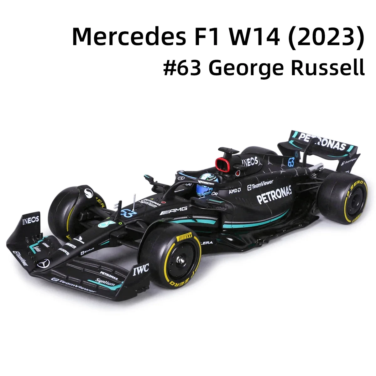 Car Model Bruago 1:24 Mercedes 2023 W14 E Performance 44 Hamilton F1 Formula Racing Static Simulation Alloy Model Toy Collection