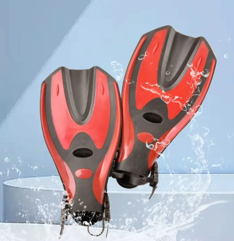 

Professional Diving Swimming Training Black Red Flippers Snorkeling Adjustable Short Flippers Special Swimming Fins Equipment