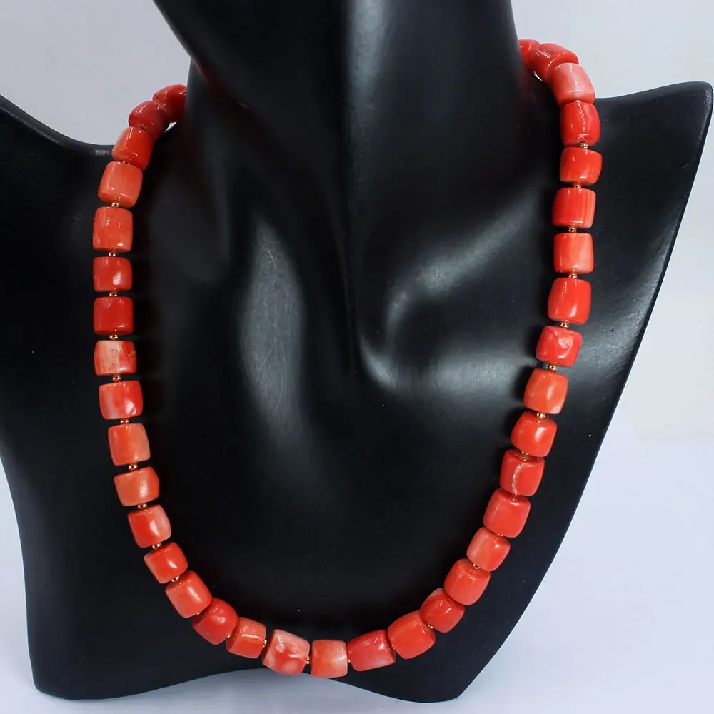 9-10mm Drum Column Orange Natural Sea Bamboo Coral Irregular Chokers Short Necklace for Mother\'s Day Jewelry Gift 18\