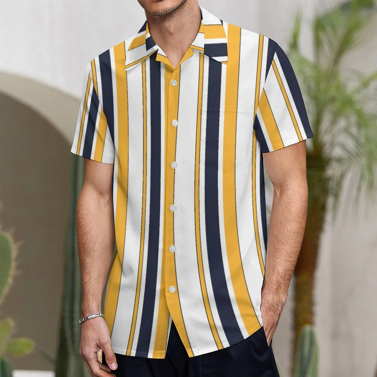 

Men's Striped Hawaiian Shirts 3D Printed Fashion Button Short Sleeve Lapel Streetwear Hawaiian Blouse Shirts For Men Summer