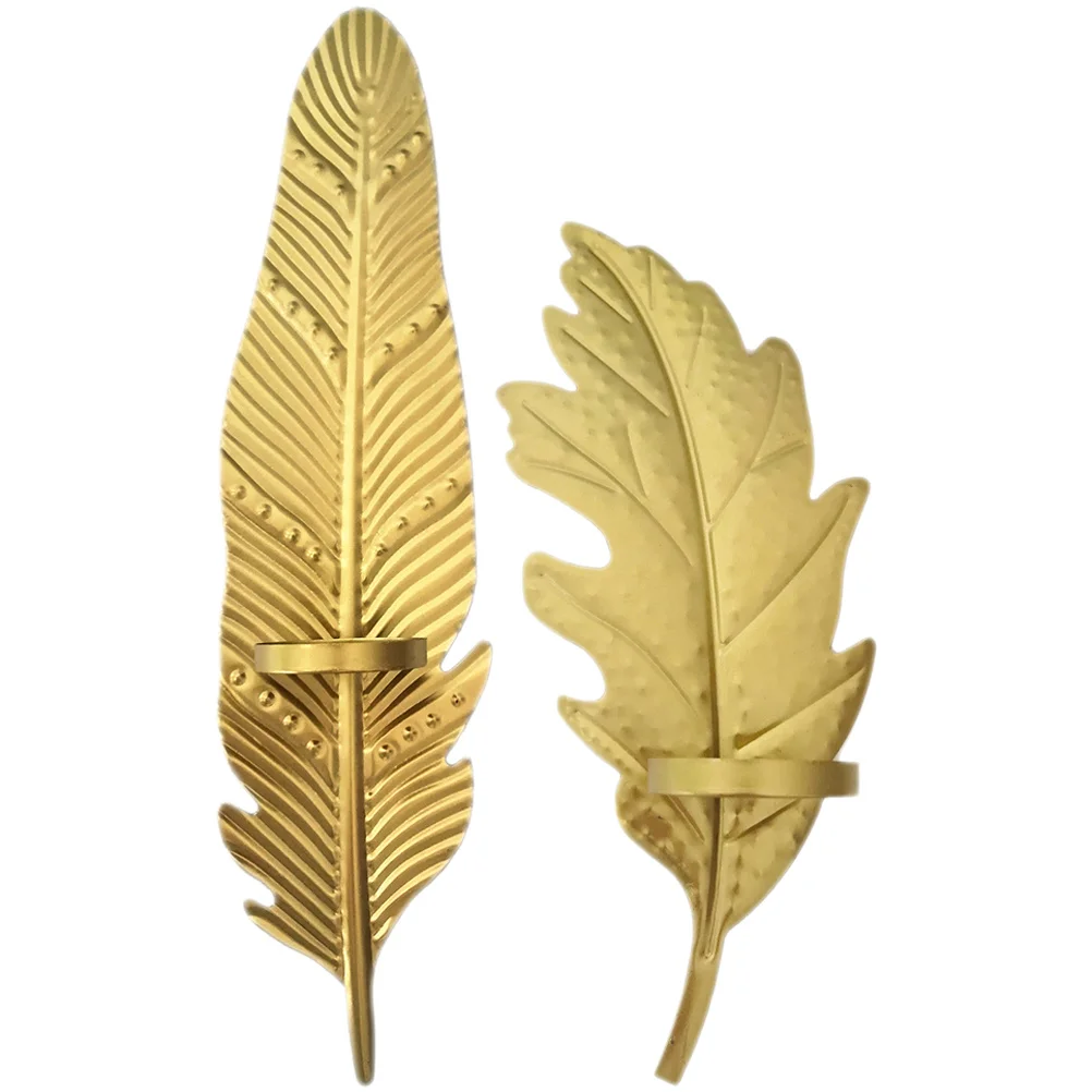 

2pcs Metal Leaf Wall Candlestick Sturdy Decorative Holder Wall-Mounted Nordic Style Hanging Candlestand Unique