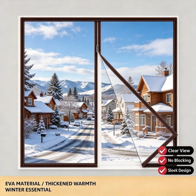 DNGT Zipper Style Winter Warm Curtains, Transparent Non Drilling Self-adhesive Windproof and Cold Proof Insulation Window Films