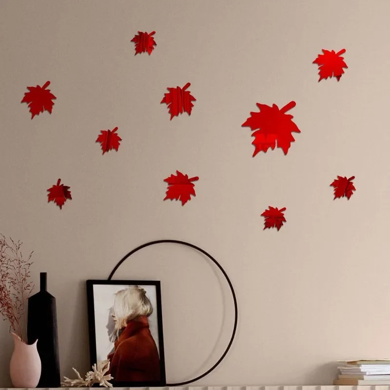 Creative Home Decoration Maple Leaf Acrylic Mirror Wall Sticker Living Room Sofa Wall Background Decal