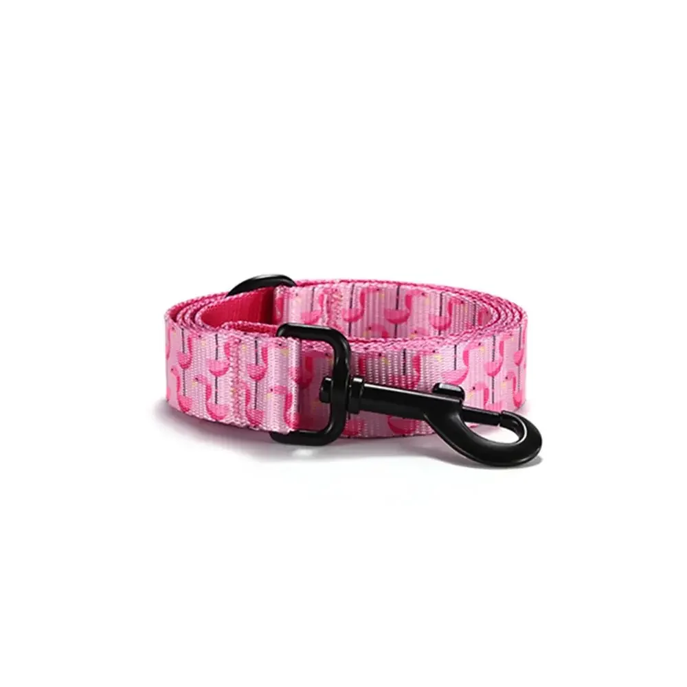 Personalized Pet Collar Customized Nameplate ID Adjustable Pink Flamingo Soft Fiber Cat Dog Collars Lead Leash