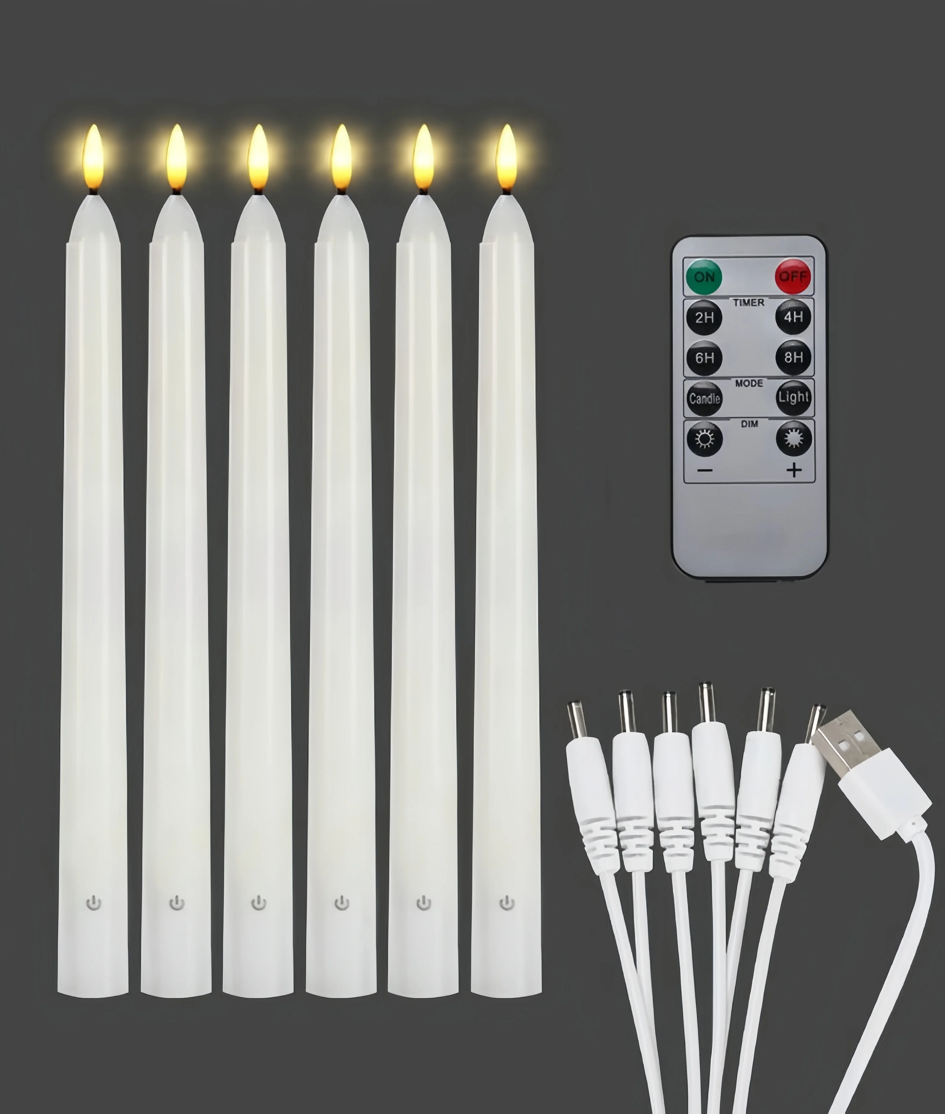 Led Taper stick Candle flickering w/10-key Remote Timer 3D wick Rechargeable Flameless Candlestick Christmas Home Wedding party