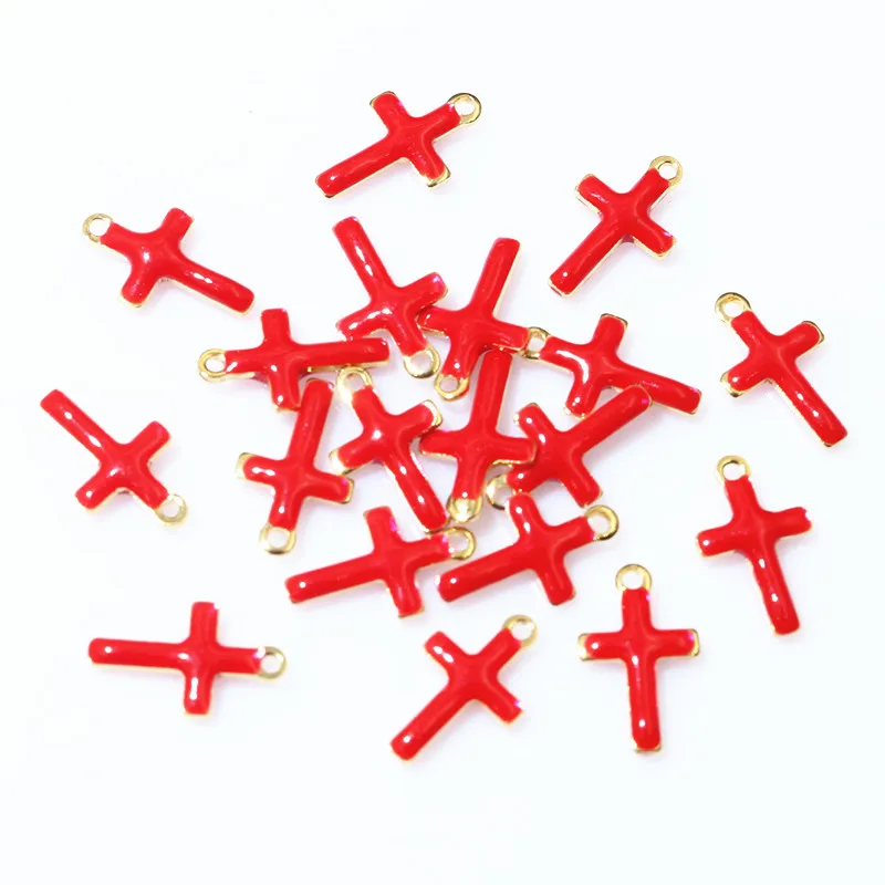 20pcs 10x6mm Enamel Small Cross Charms Pendant Stainless Steel DIY Jewelry Making Accessories Findings for Bracelet Earrings