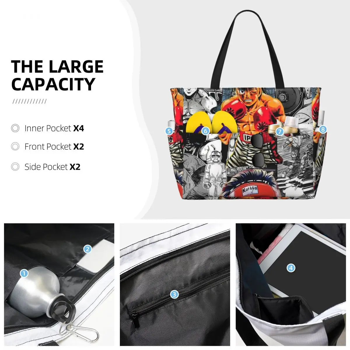 Anime Hajime No Ippo Kamogawa Boxing Gym KBG Makunouchi Takamura Beach Tote Bag  Large Tote Bag Women Travel Bag Fitness bag