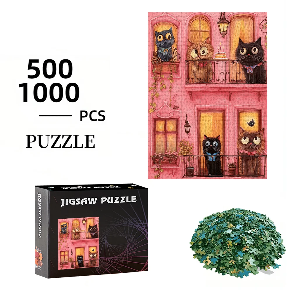 Puzzle portatili da 500 pezzi/1000 pezzi adatti per s & - Cervello fai-da-te impegnativo con colori, puzzle a tema per i viaggi,