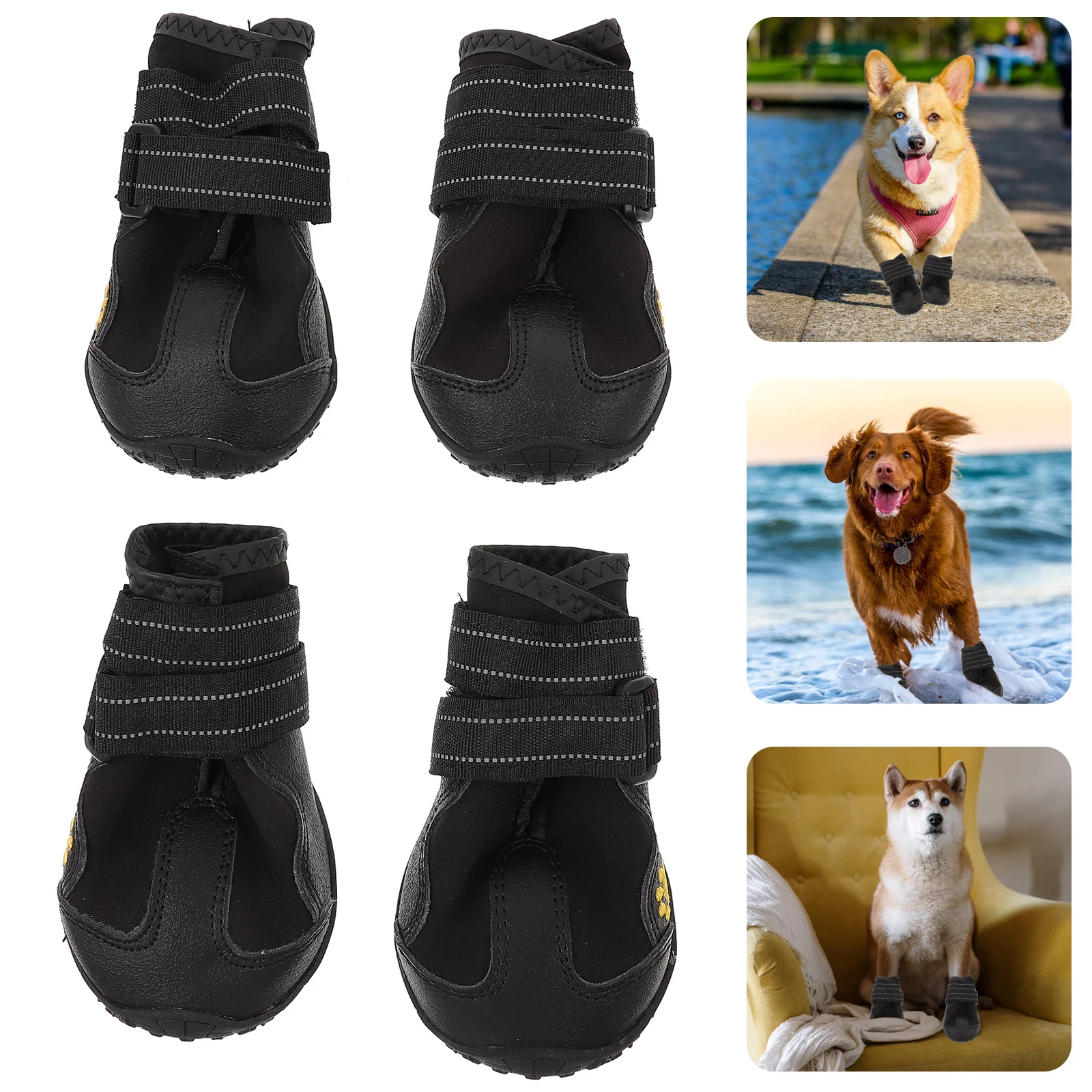 

4Pcs Pet Dog Waterproof Snow Boots Winter Warm Casual Anti-Slip Hiking Running Shoes Size 6 Black Pet Dog Shoes