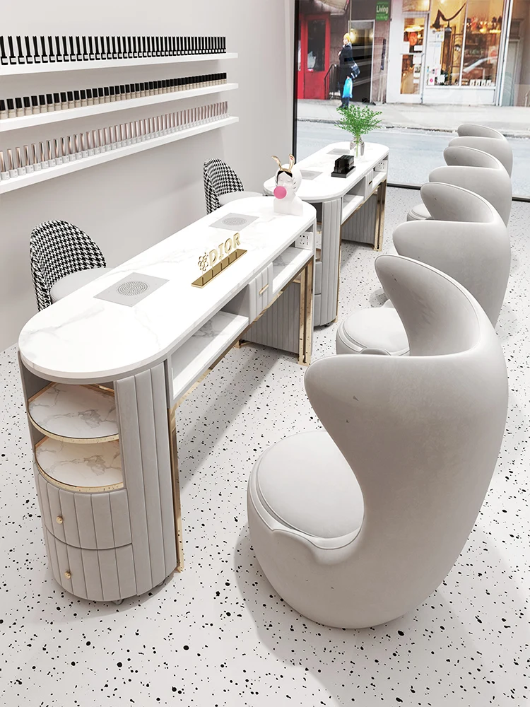 Premium Light Luxury Manicure Table Nail Salon Furniture Wooden Nail Desk With Storage Cabinet Customizable