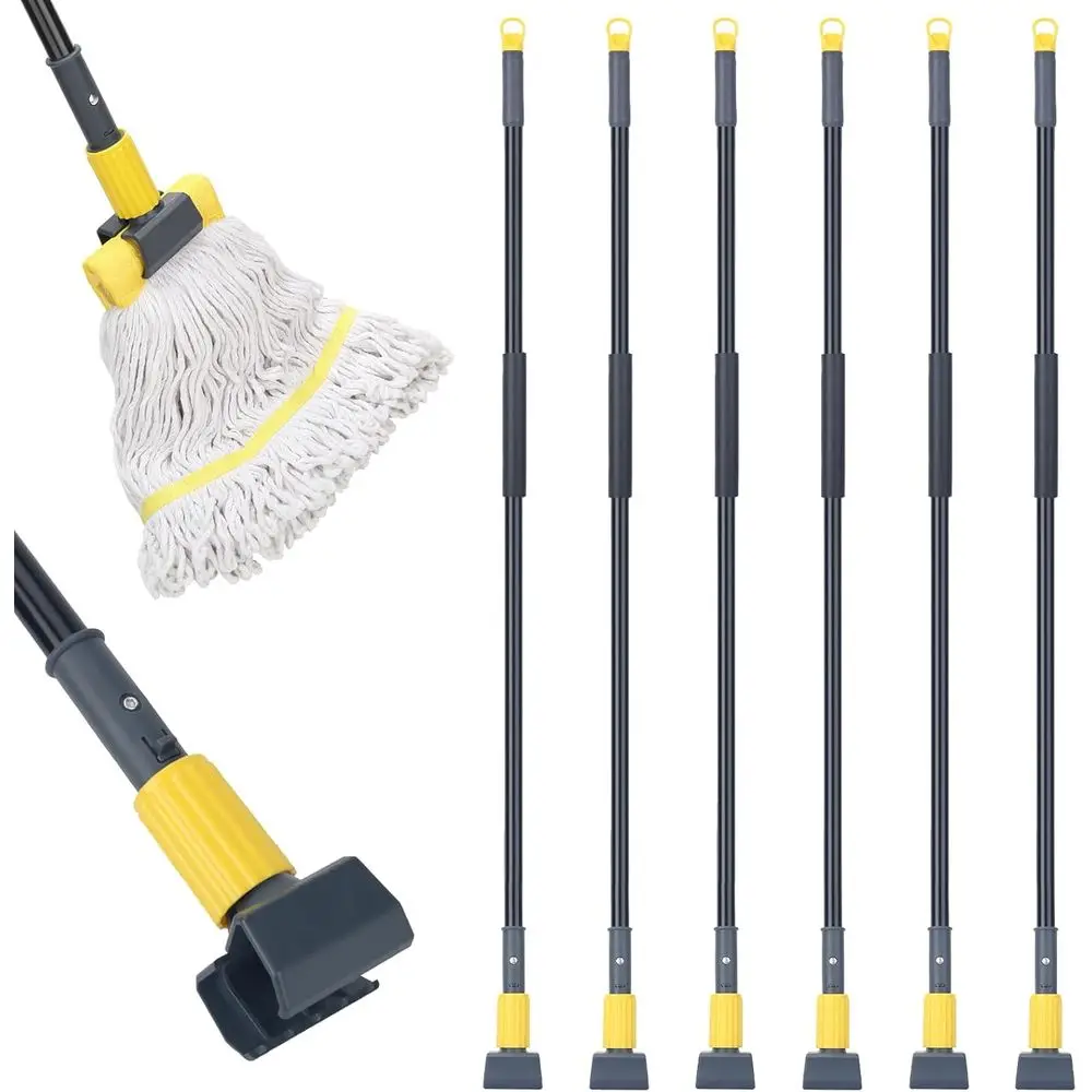 

Industrial Grade 58 Heavy Duty Mop Handle with Jaw Clamp, Wet Grip Replacement Holder for Floor Cleaning (6 Pack)