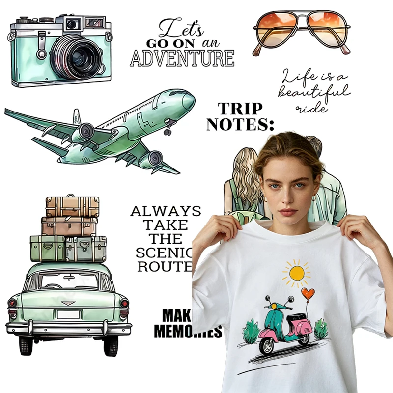 Girls' travel heat transfer stickers featuring girls' backs DIY girls' T-shirts and canvas bags that are washable