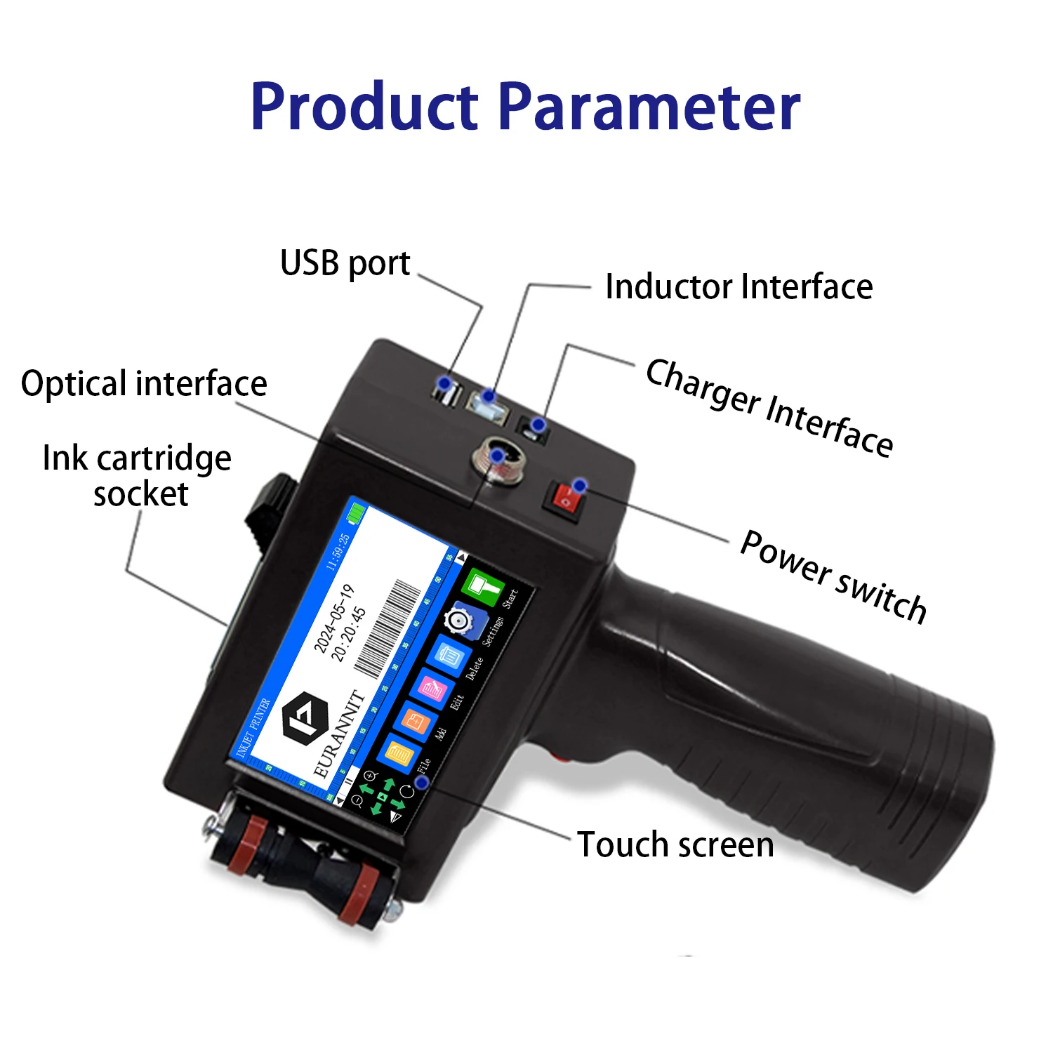 EURANNIT E13 12.7mm Portable Handheld Inkjet Printer for Logo QR Barcode Batch Number Image Text Expire Date TIJ Coding Machine