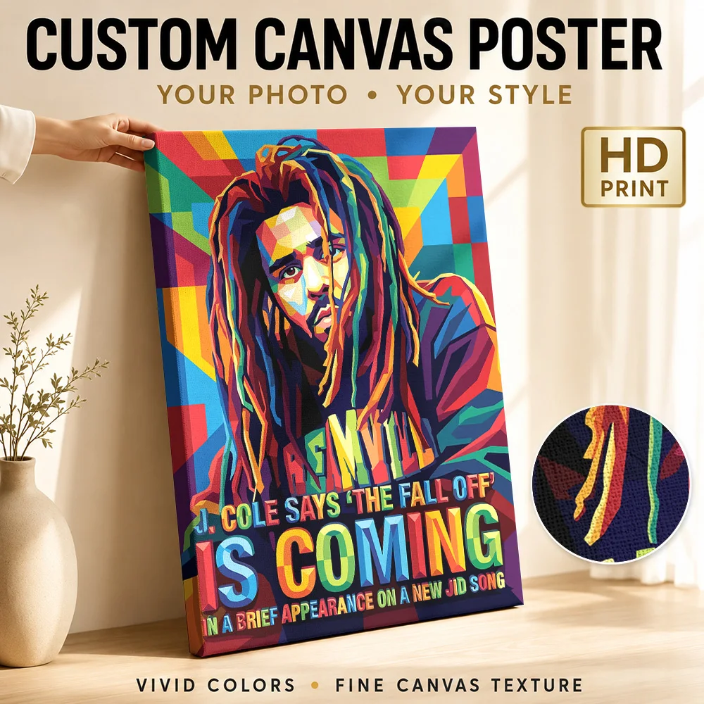 J Cole Fall Off Announcement Canvas Poster Personalized Photo Geometric Color Blocking Wall Art For Bedroom Listening Corner