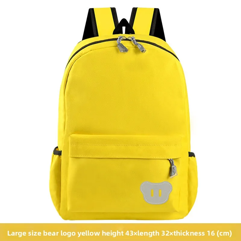 Lightweight Canvas Backpack Cute Bear Logo School Backpack, Multicolor Solid Color Splicing Rucksack Casual Daily Travel Backpac