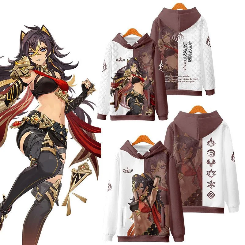 Game Genshin Impact Dehya Cosplay Costume Hoodie Sweatshirts Uniex Zipper Unisex Jacket Hooded Sweater Coat Pullover Tops