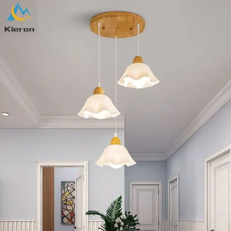 

Nordic Modern Flower LED Chandelier Dining Room Bedroom Study Bedside Pendent Lamp Living Room Decor Wood Iron Art Pendent Light