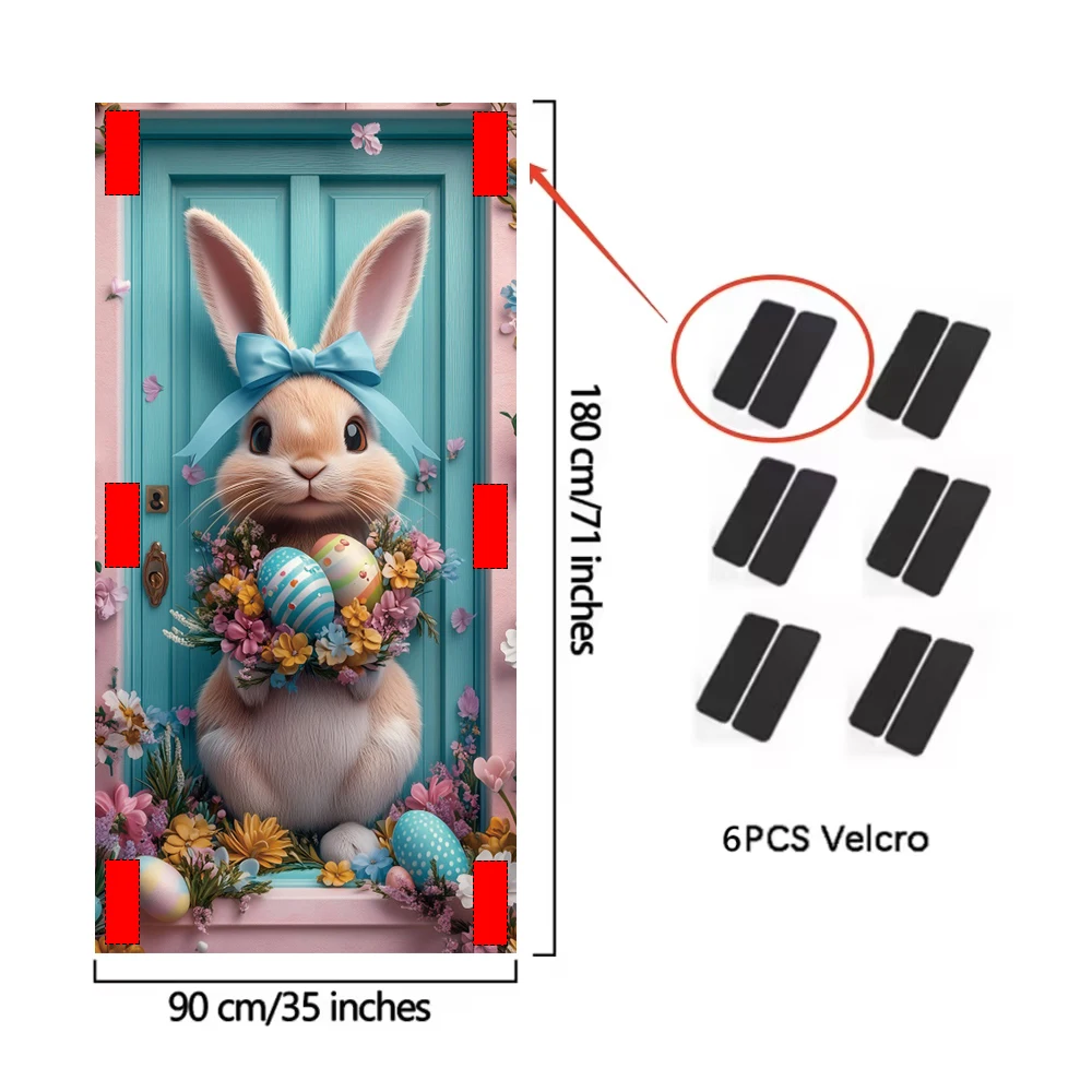 Sfondo di copertura per porta di buona Pasqua Primavera Simpatico coniglietto Uova Fiori Erba verde Decorazione per interni ed esterni Sfondo di copertura per porta