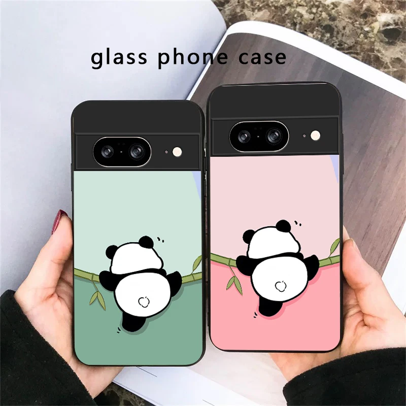Cute and adorable panda For Google Pixel 8 7 9 10 Pixel 10 Pro XL Pixel 9 Pro XL Pixel 8a 7a Pixel 7 Pro Black Glass Phone Case view 6