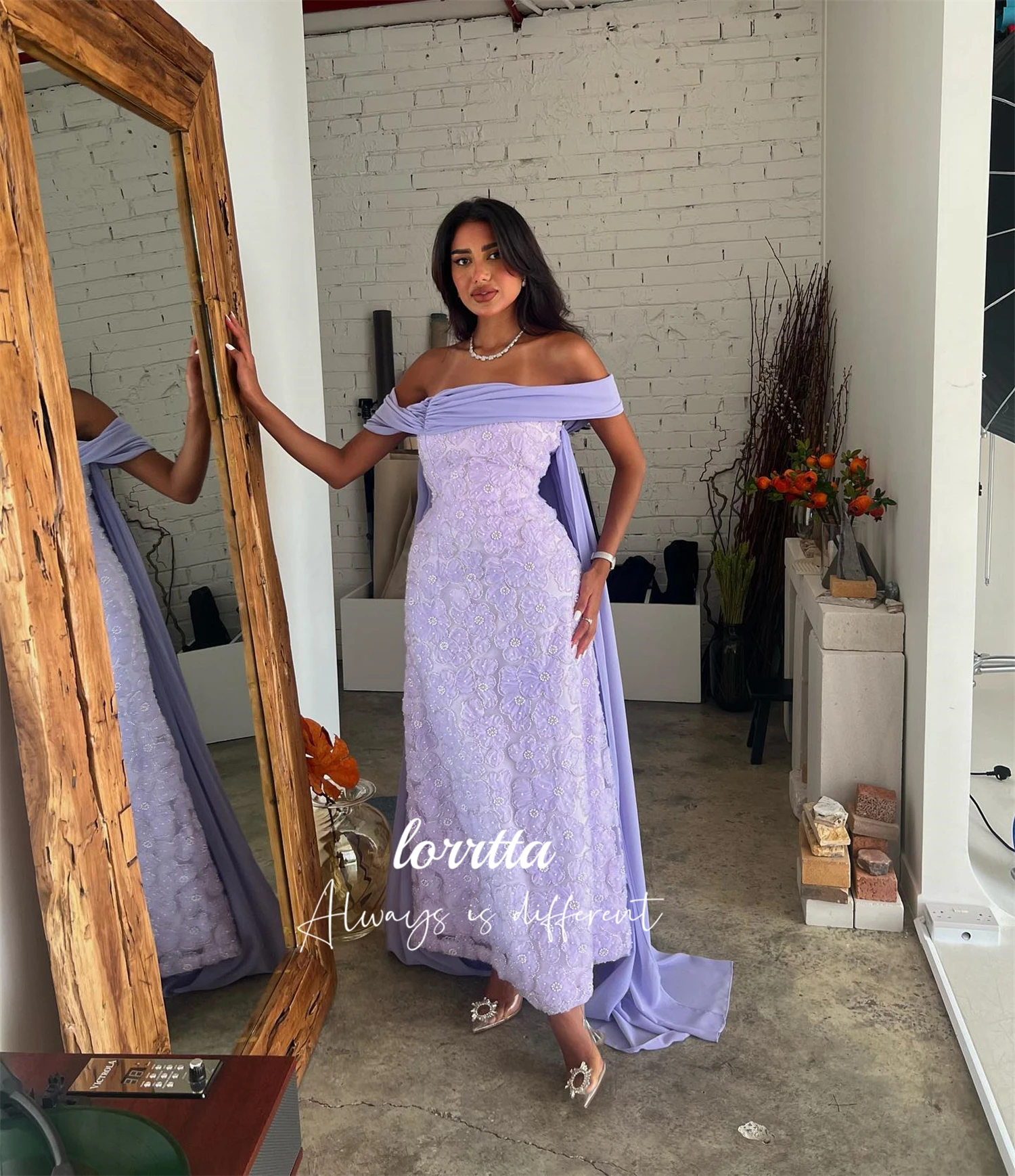 Lorrtta Fishtail Customized Grace Evening Dress Floral Fabric Purple Formal Occasion Dresses for Special Occasions فساتين سهرة