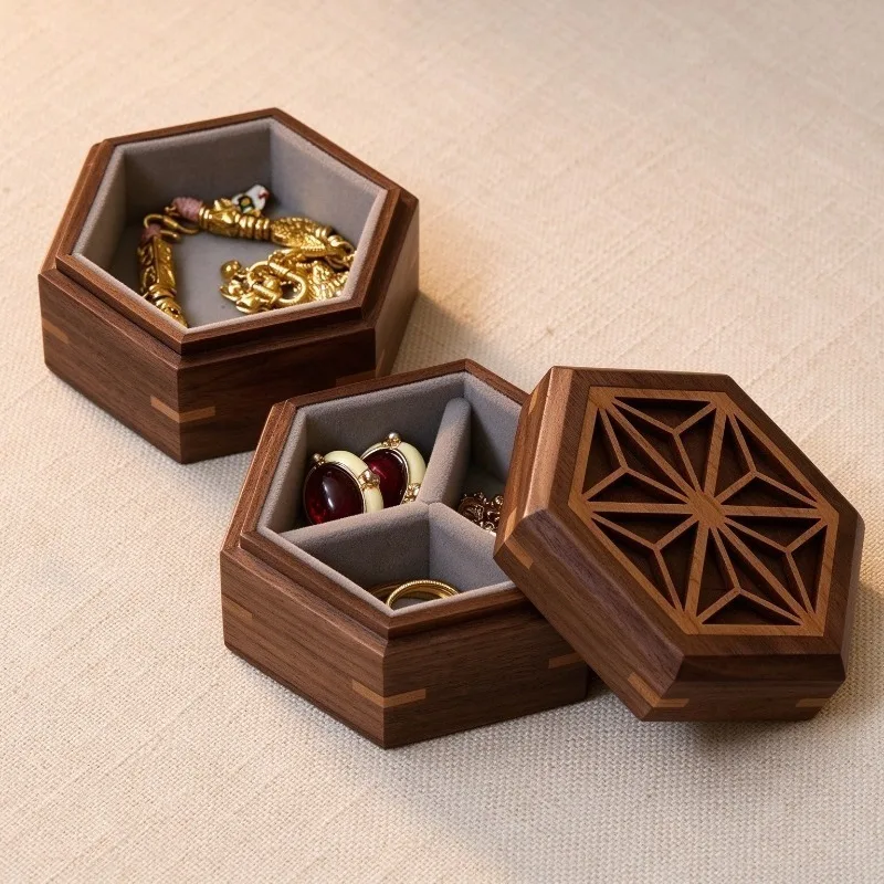 Solid Wood Ring Storage Box Retro Mini Earring Organizer Boxes Household Necklace Collection Case Travel Jewelry Storage Cases