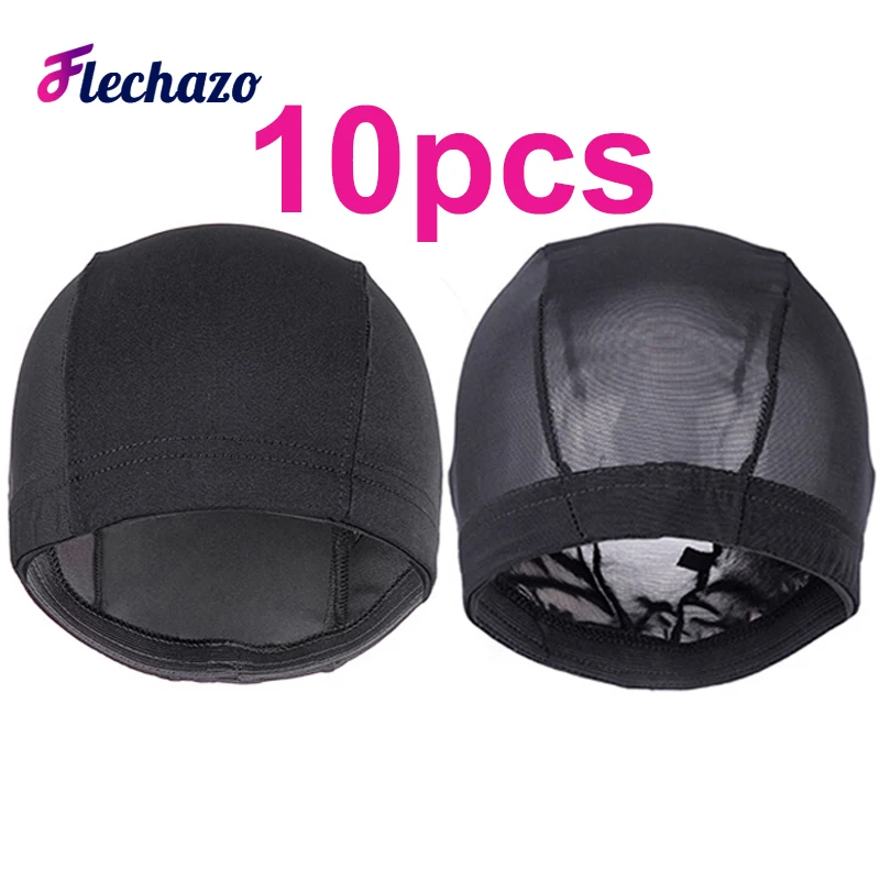 Elastic Mesh Wig Caps para mulheres, Spandex Dome Wig Cap, Weave Cap, cabeças pequenas e grandes, preto, 21 in, 23 in, 25in, 10 pçs/lote