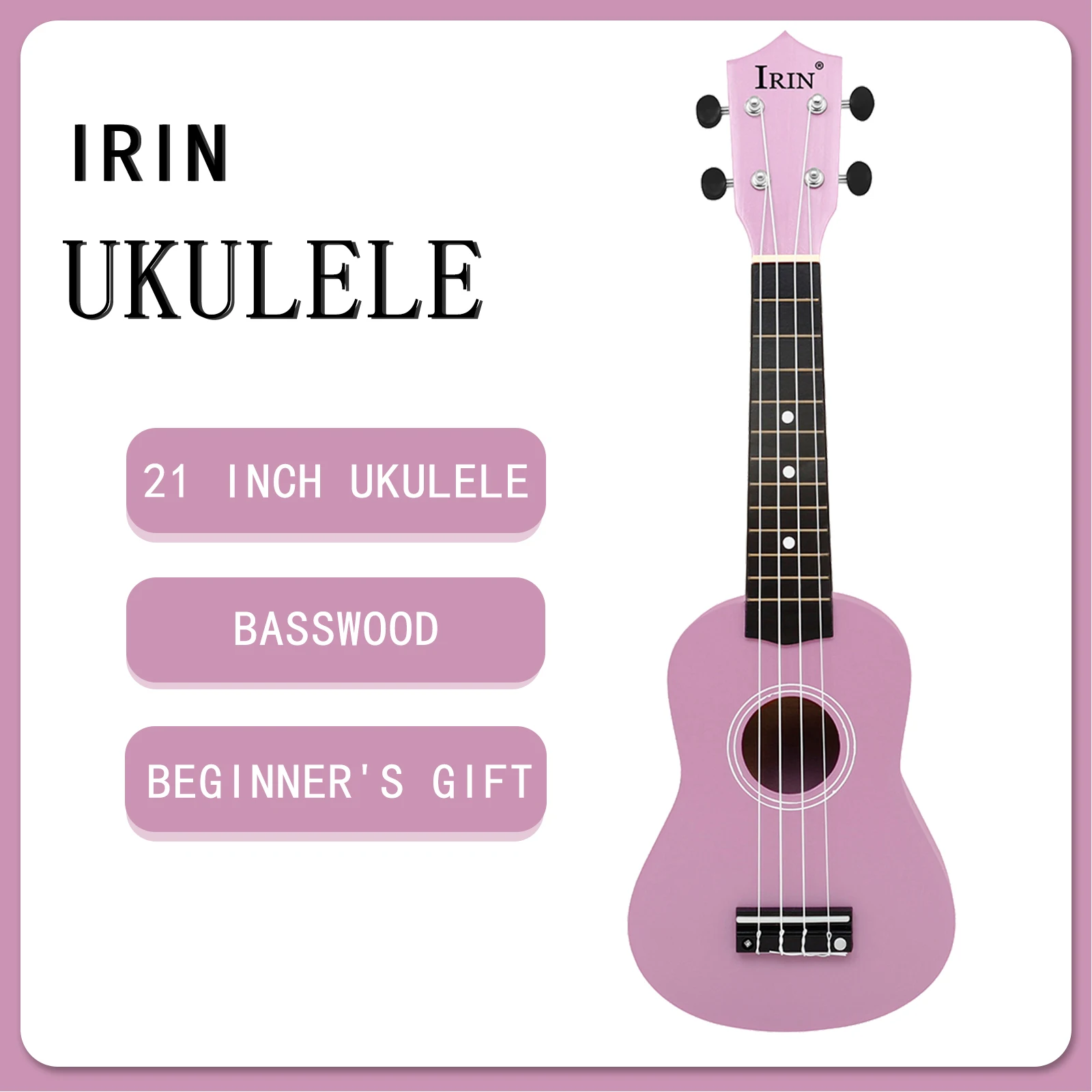 IRIN 21 Inch Ukulele 4 Strings Guitar PInk Hawaiian Mini Guitarra Basswood Ukulele Stringed Instrument Beginner Children\'s Gifts