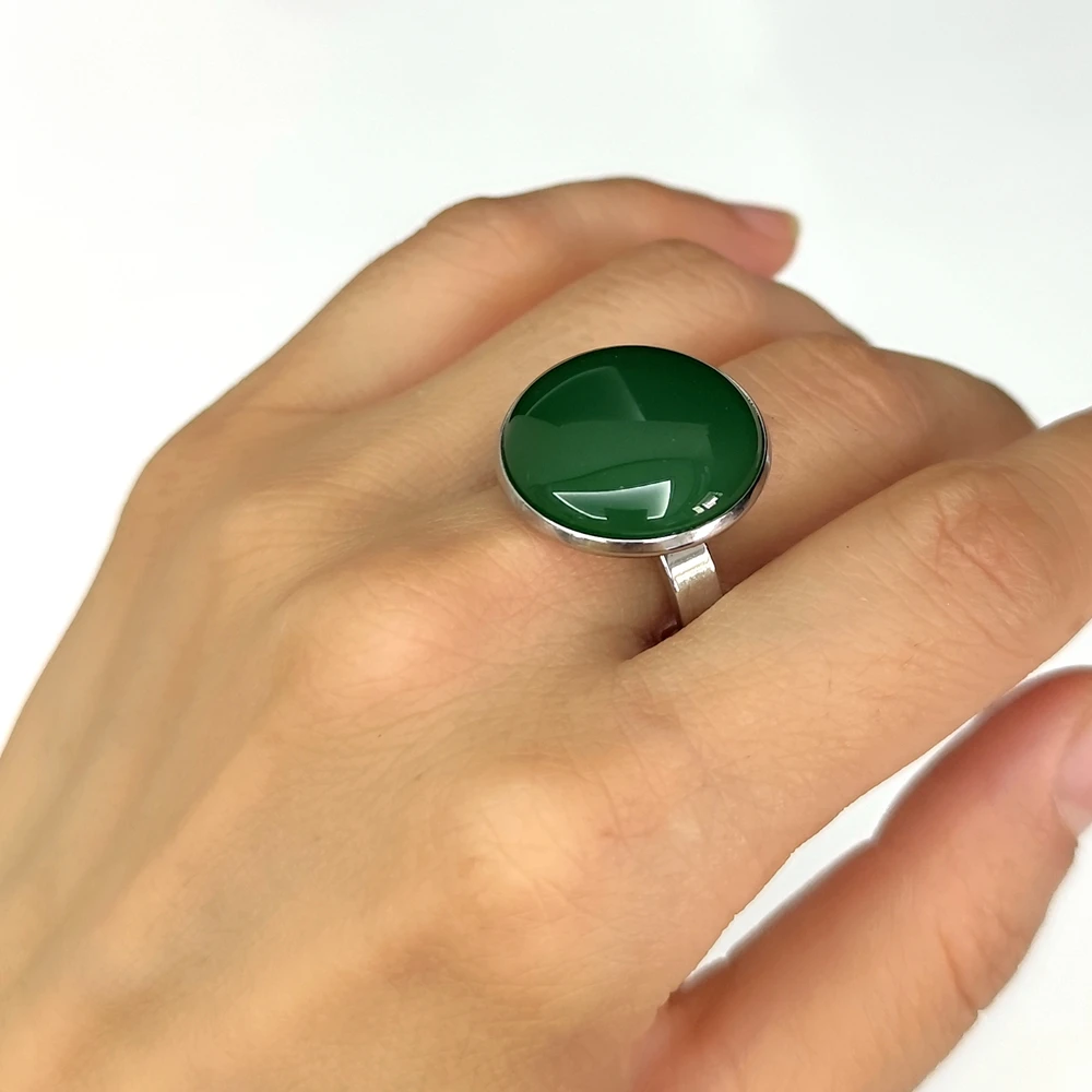 20 Stück/Los Großhandel Gemischte 316L Edelstahl Ringe mit Großen Natursteinen, Ovale und Quadratische Opal-Cabochon-Ringe, Party-Schmuck – Detail 12