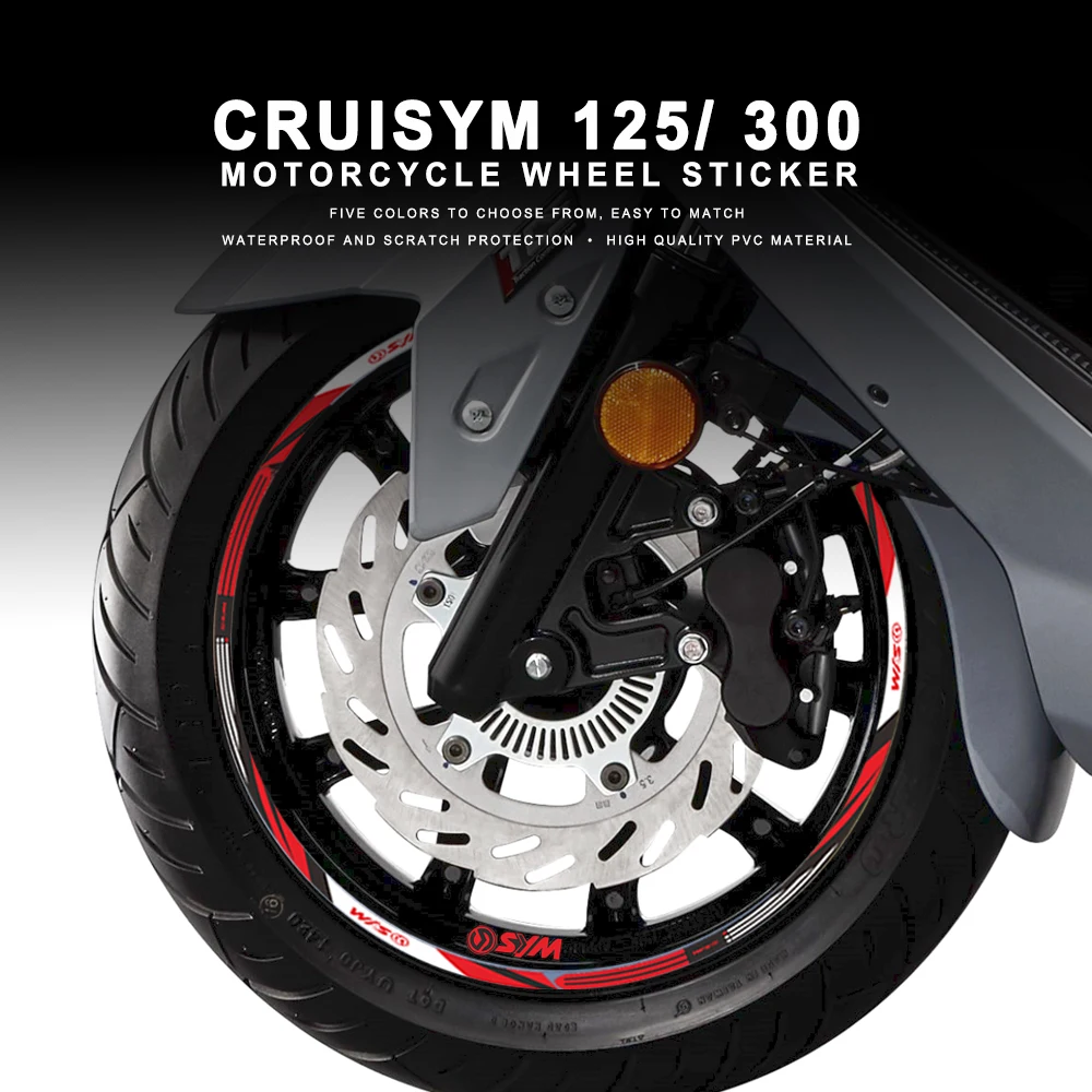 

Motorcycle Wheel Sticker Waterproof Hub Decal Rim Stripe Tape 17 Inches For SYM Cruisym Alpha 125 Cruisym 300 Joymax 300 125 201