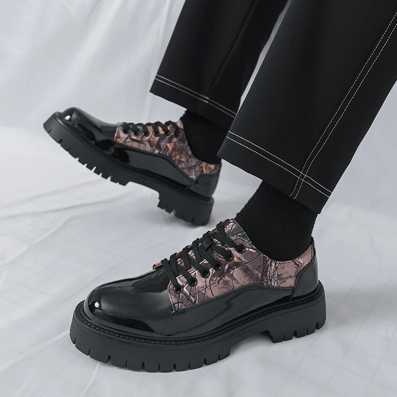 

Plus Size Men's Dress Shoes Luxury Shiny Patent Leather Thick Sole Height Increasing Shoes Wedding Party Casual Comfortable