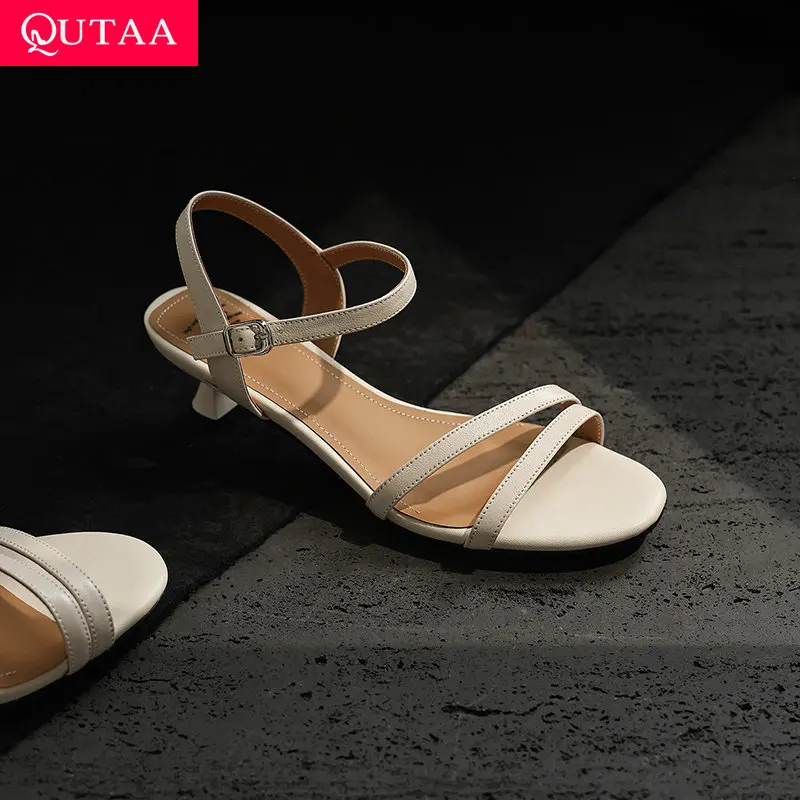 QUTAA 2026 News Fashion Women Summer Sandals Shoes Pumps Mid Heels Ankle Strap Open Toe Shoes Slingback Dress Party 34-40