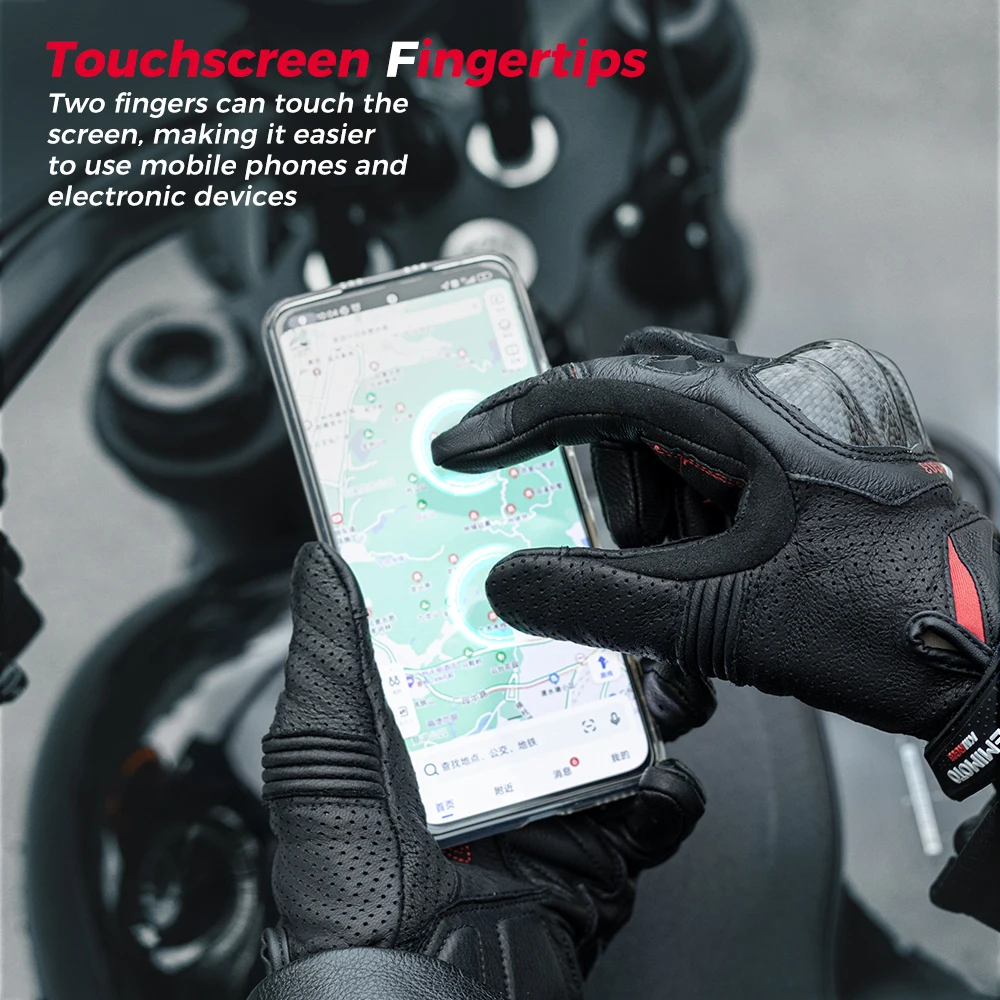 Guanti da moto in pelle KEMIMOTO Guanti da moto retrò da uomo CE Touch Screen Protezione da moto in carbonio Traspirante per l'estate