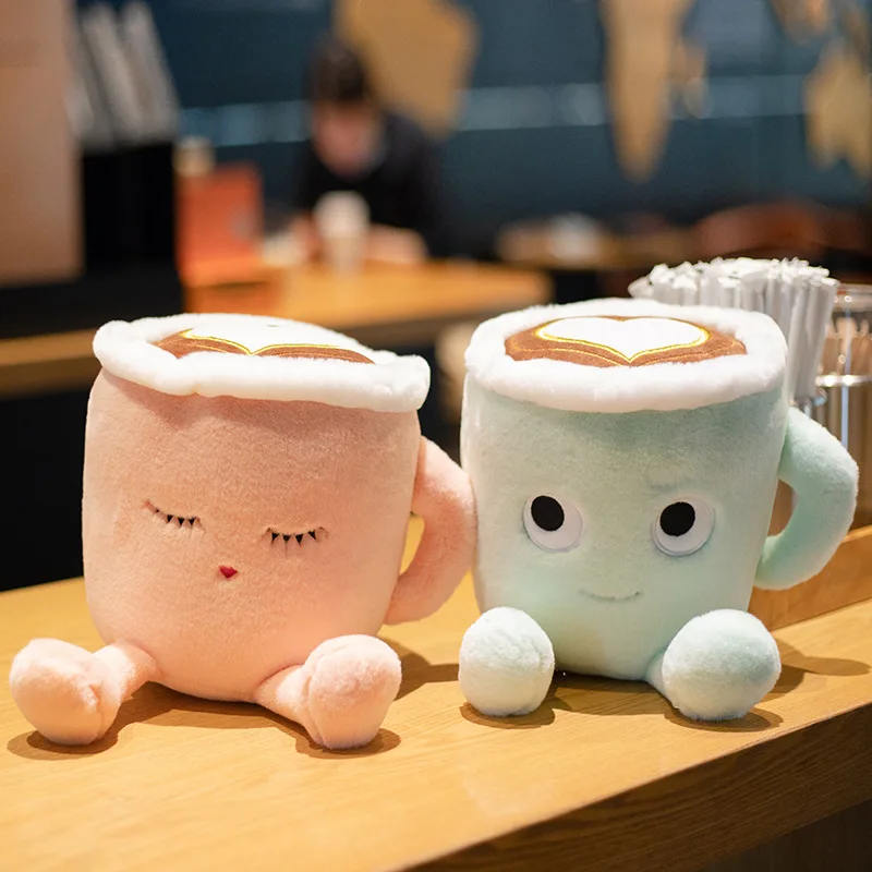 20/30cm Cute Fluffy Cartoon Stuffed Plush Coffee Cup Toys Romantic Pink Sakura Latte and Japanese Matcha Dolls Fancy Gifts