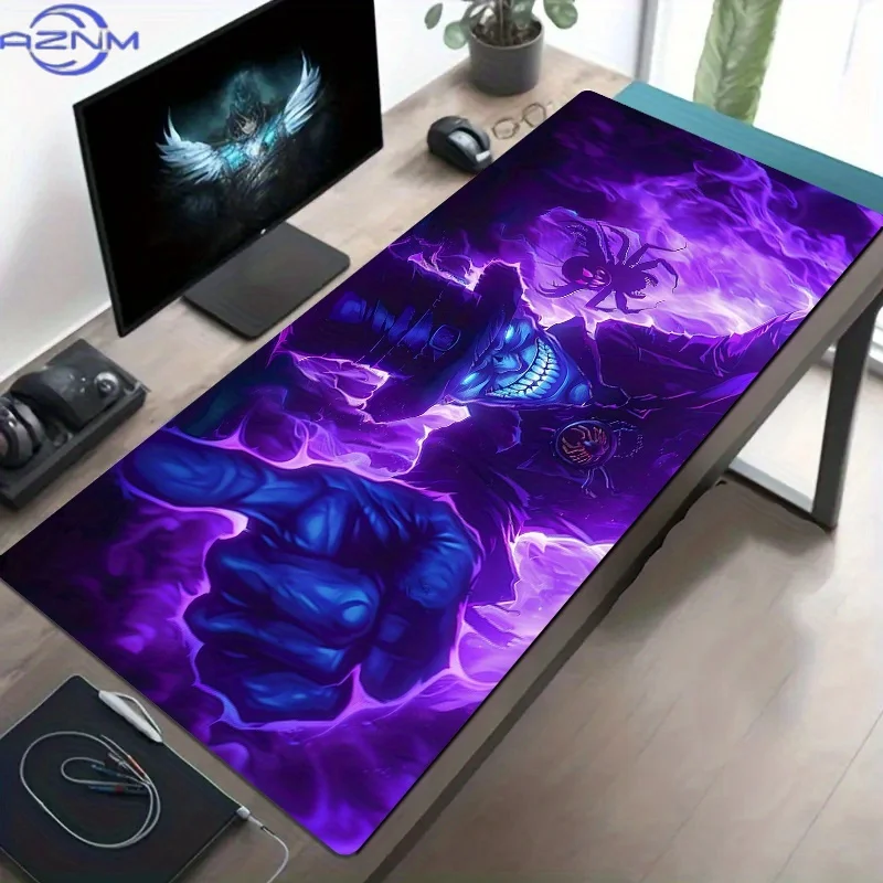 [Christmas Birthday Gifts] 1pc Polyester Gaming Mouse Pad, Large Desk Mat with Fiery Devilish Clown and Metal Spider Design, Non