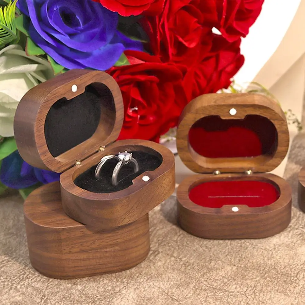 اليدوية خاتم الزواج صندوق فتحات مزدوجة المحمولة خواتم حامل صندوق خشبي ريفي تصميم الجوز الخشب خواتم صندوق حفل الزفاف #3