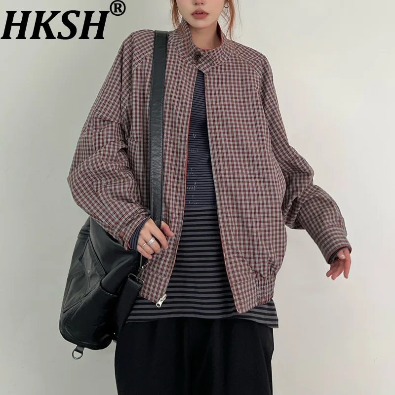 

HKSH весна осень новая женская двусторонняя куртка с воротником-стойкой на молнии универсальная крутая американская ретро повседневная короткая куртка Y2K HK14437