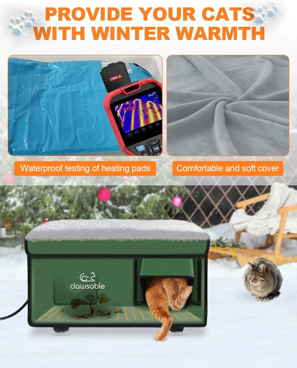 Cat House for Outdoor  in Winter, Weatherproof Heated  Bed  Shelter with  Heating Pad, Waterproof